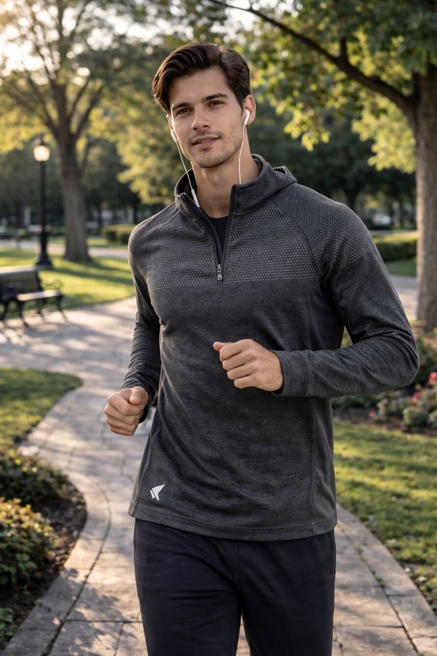 Korsa Roadrunner Sports Pullover Mens L Dark Gray Hooded Quarter Zip Long Sleeve